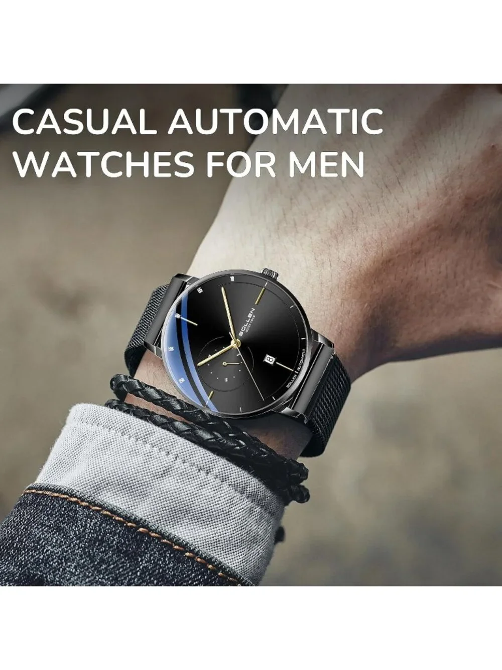 Men's Black Luxury Minimalist Original Mechanical Movement Automatic Wrist Watch